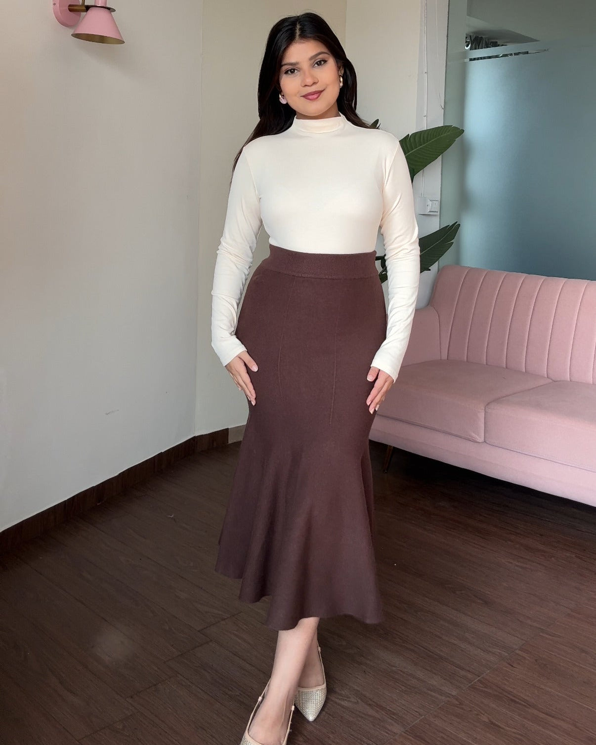 Bodycon Flared Winter Knitted Midi Skirt