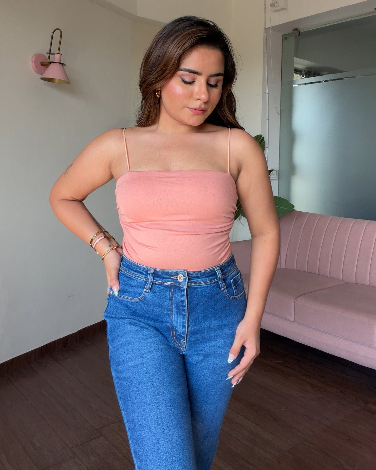 Ruched Padded Solid Cami Top