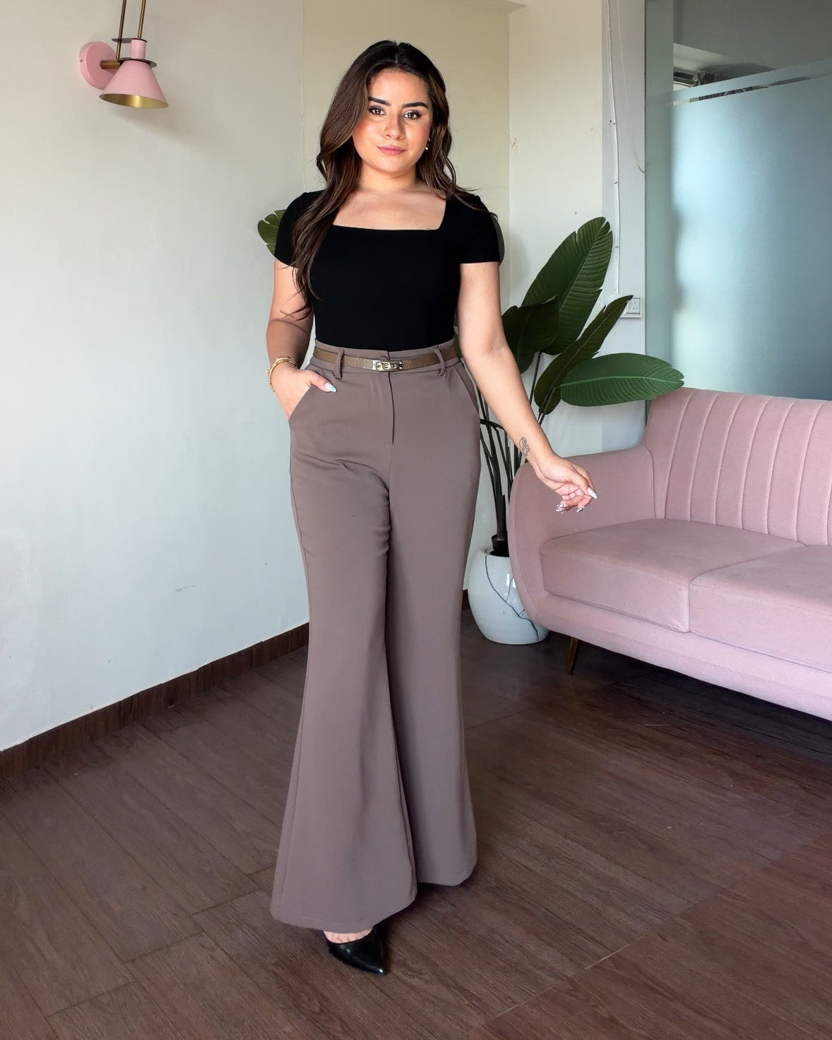 Flared Wide Legged Detailing Pants With Belt