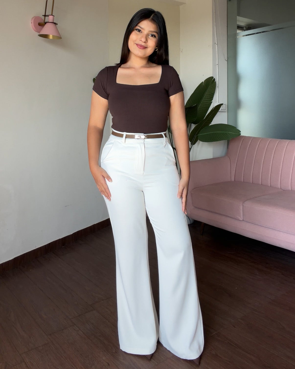 Flared Wide Legged Detailing Pants With Belt