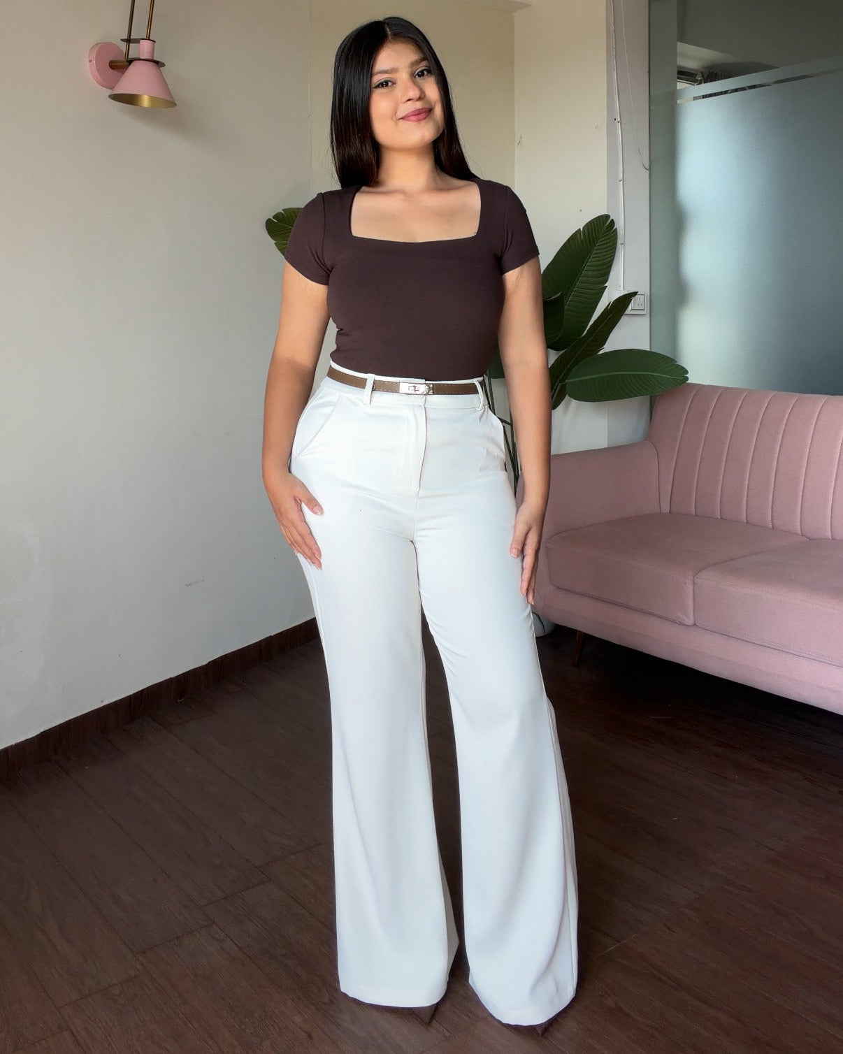 Flared Wide Legged Detailing Pants With Belt