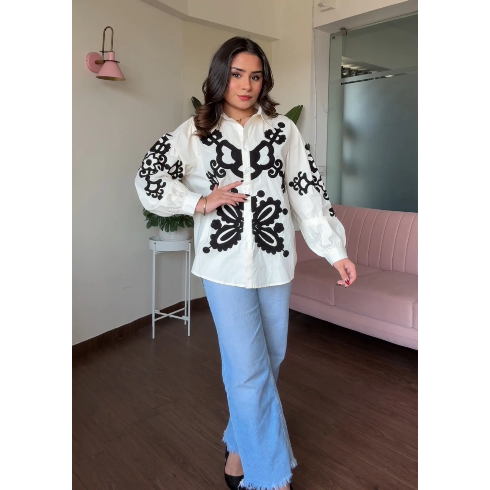 Cotton Poplin Embroidery Oversized Shirt