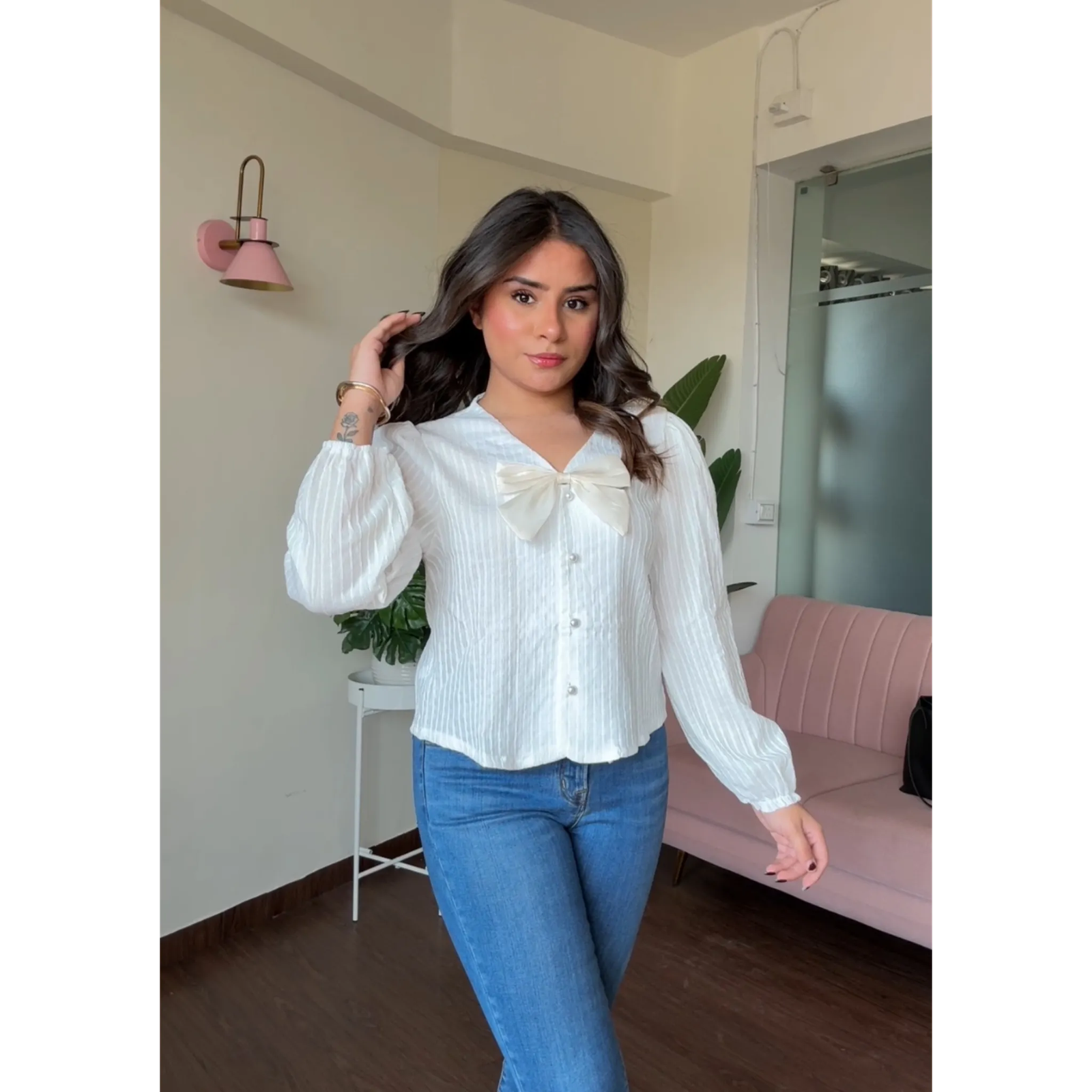 Bow Attachment Summer Retro Button Top