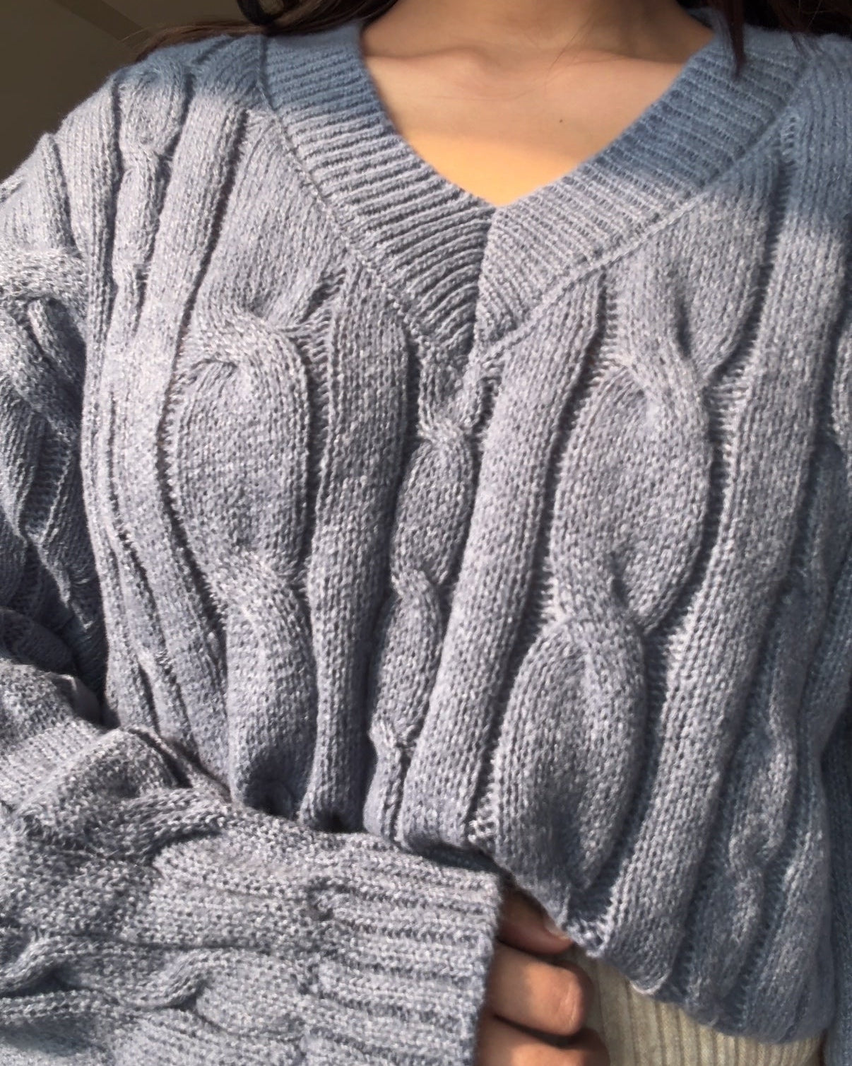 V Neck Textured Baggy Sweater