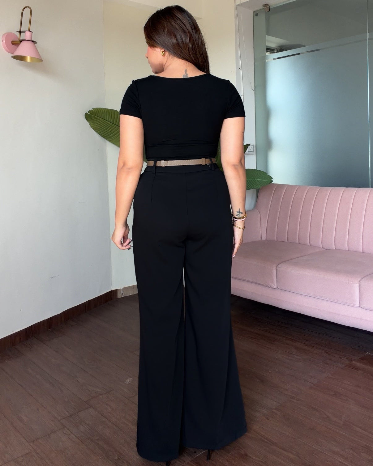 Flared Wide Legged Detailing Pants With Belt