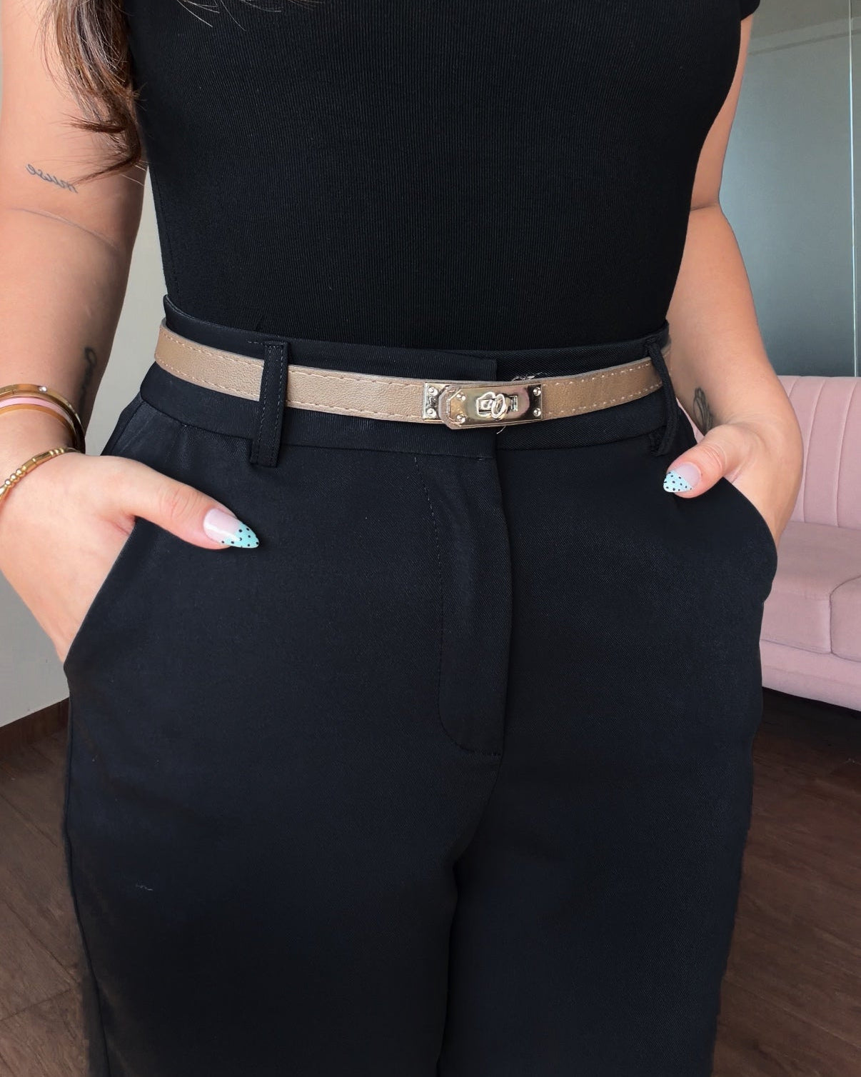Flared Wide Legged Detailing Pants With Belt