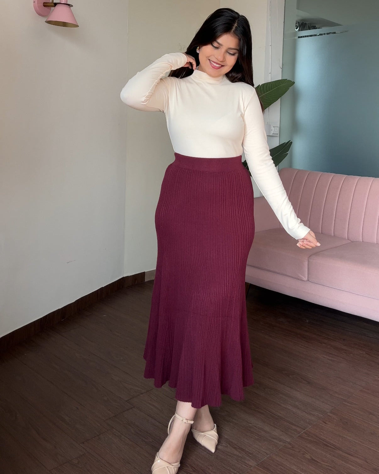 Knitted Flared Winter Midi Skirt
