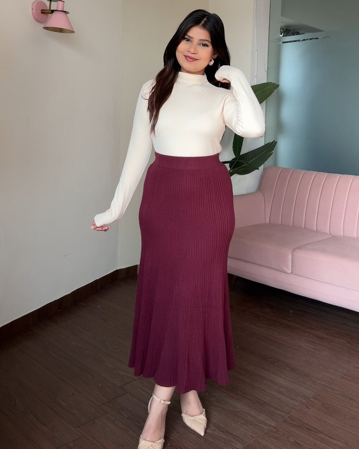 Knitted Flared Winter Midi Skirt