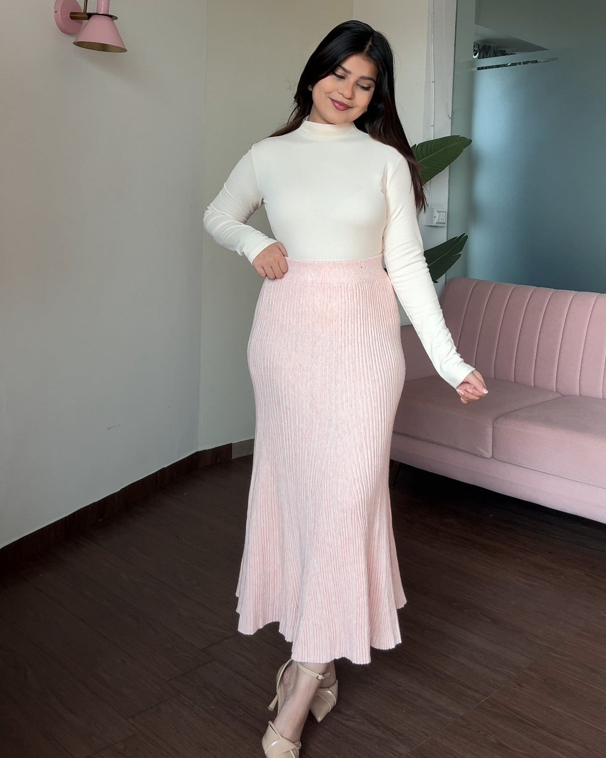 Knitted Flared Winter Midi Skirt