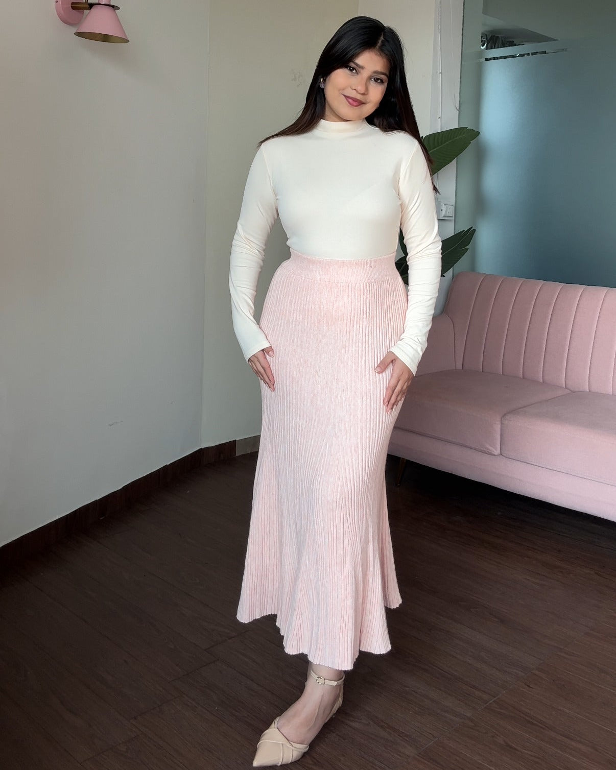 Knitted Flared Winter Midi Skirt