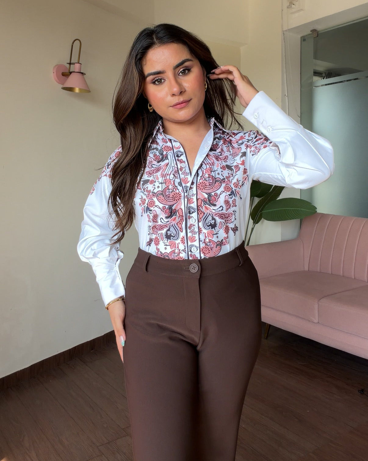 Printed White Button Up Cotton Shirt