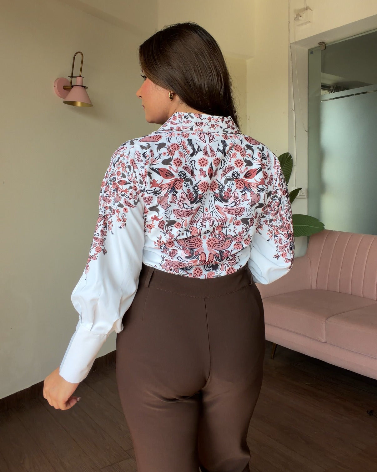 Printed White Button Up Cotton Shirt