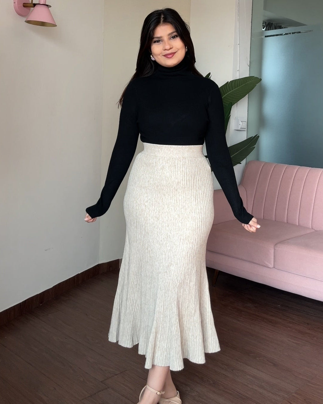 Knitted Flared Winter Midi Skirt