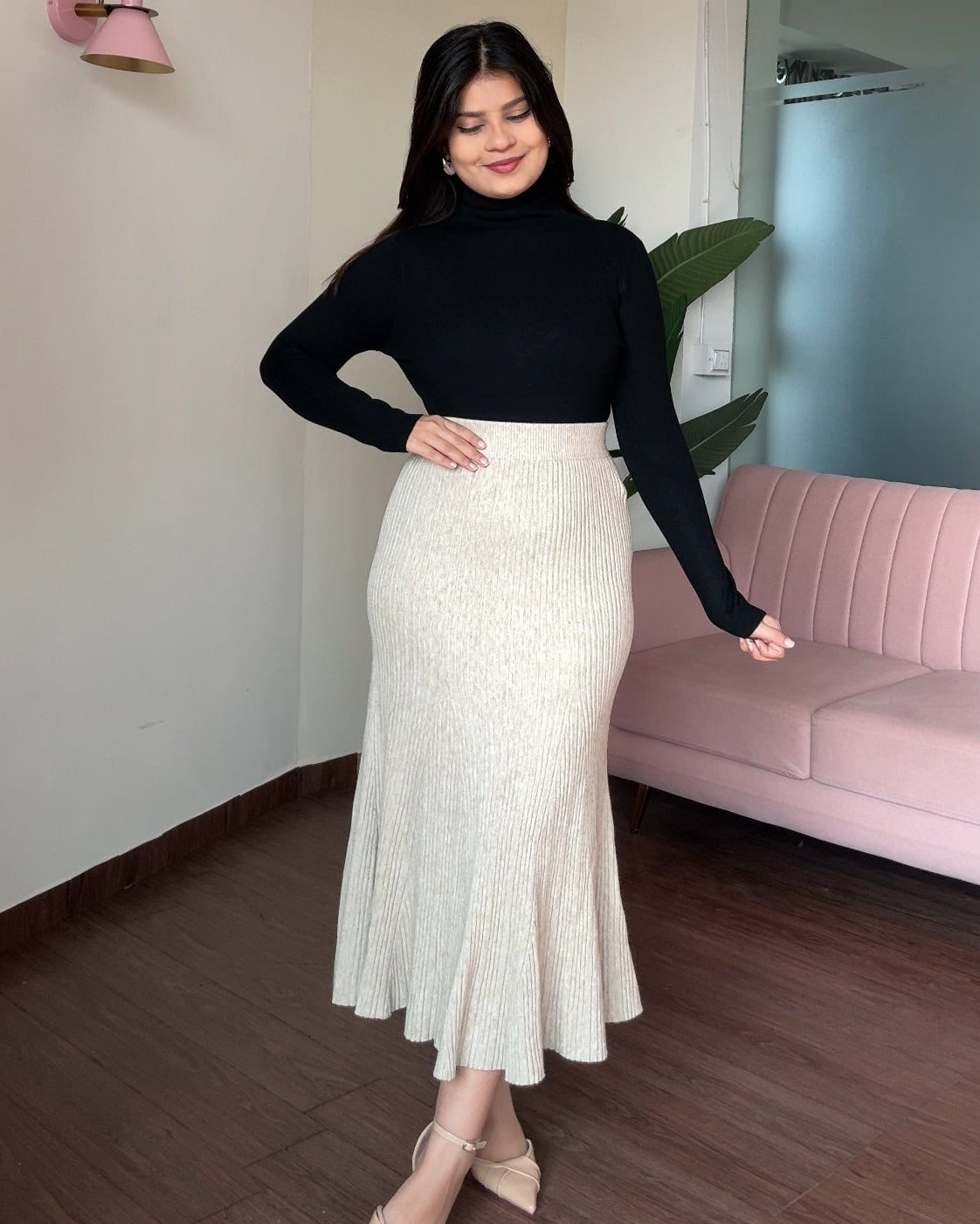 Knitted Flared Winter Midi Skirt