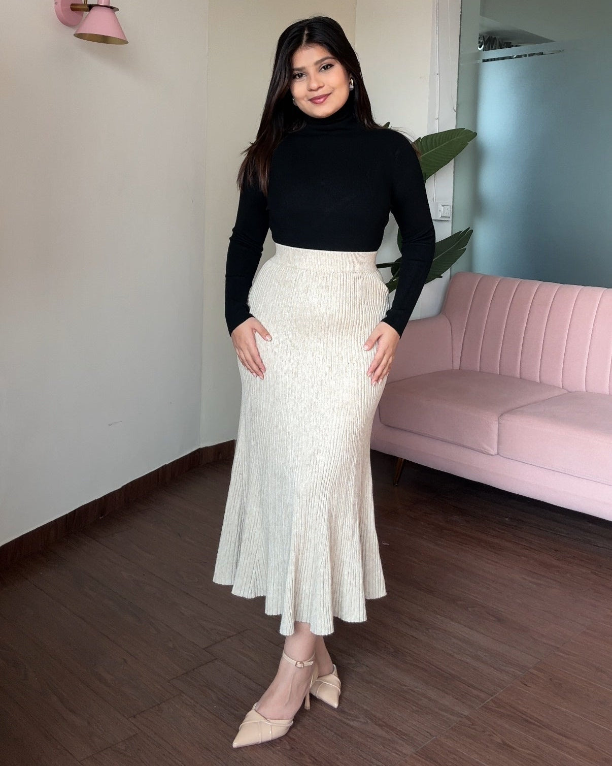 Knitted Flared Winter Midi Skirt