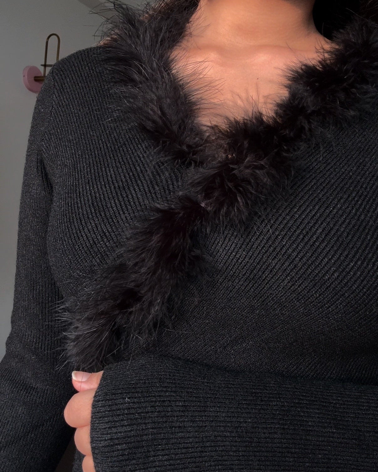 Fur Detailing Criss Cross Full Sleeve Top