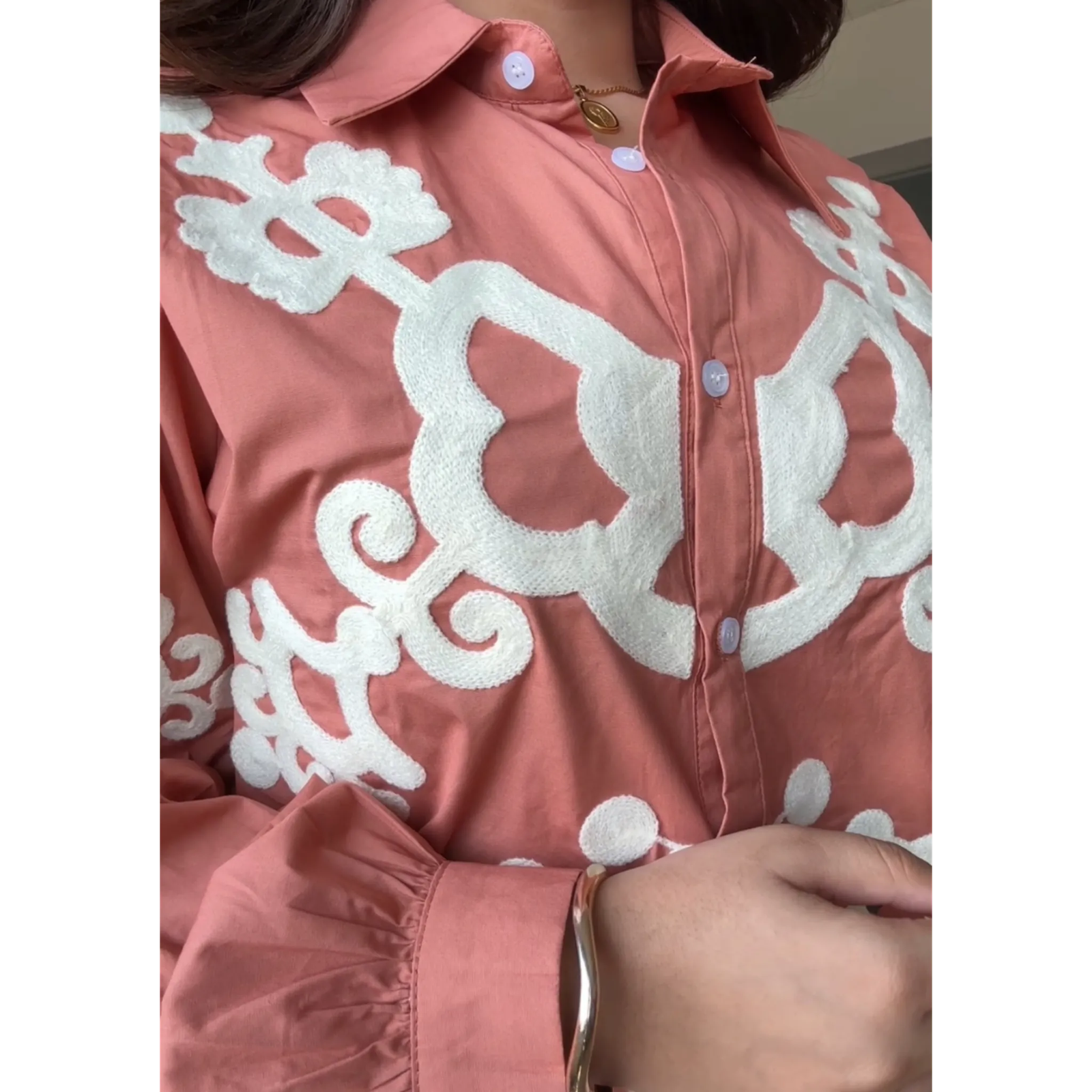 Cotton Poplin Embroidery Oversized Shirt