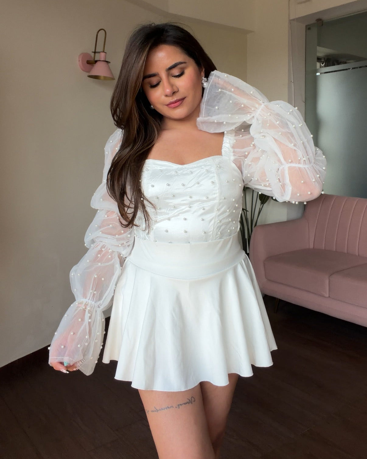 Pearl Embellished Puff Sleeve Top
