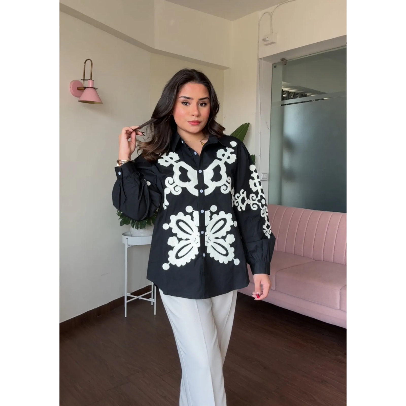 Cotton Poplin Embroidery Oversized Shirt