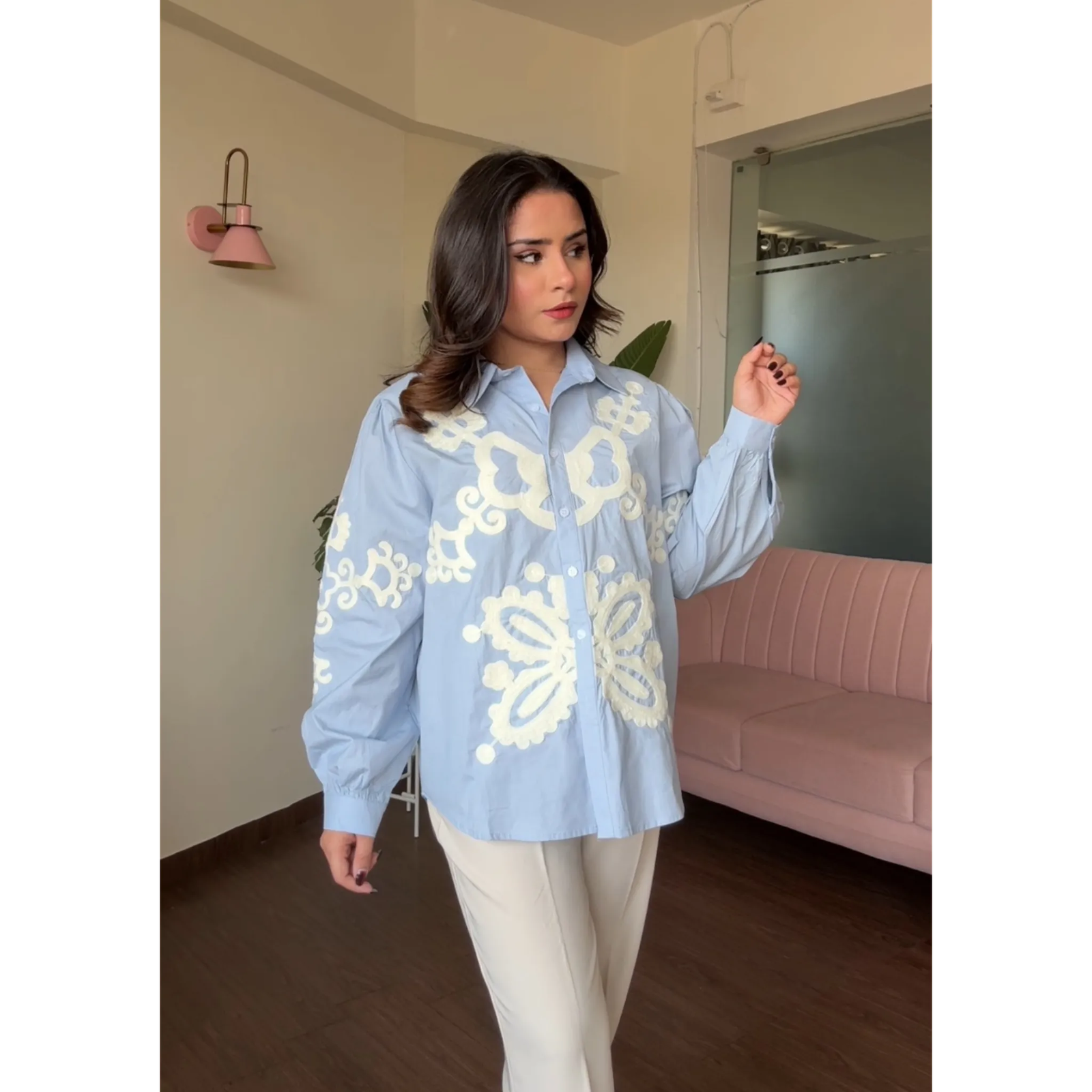 Cotton Poplin Embroidery Oversized Shirt