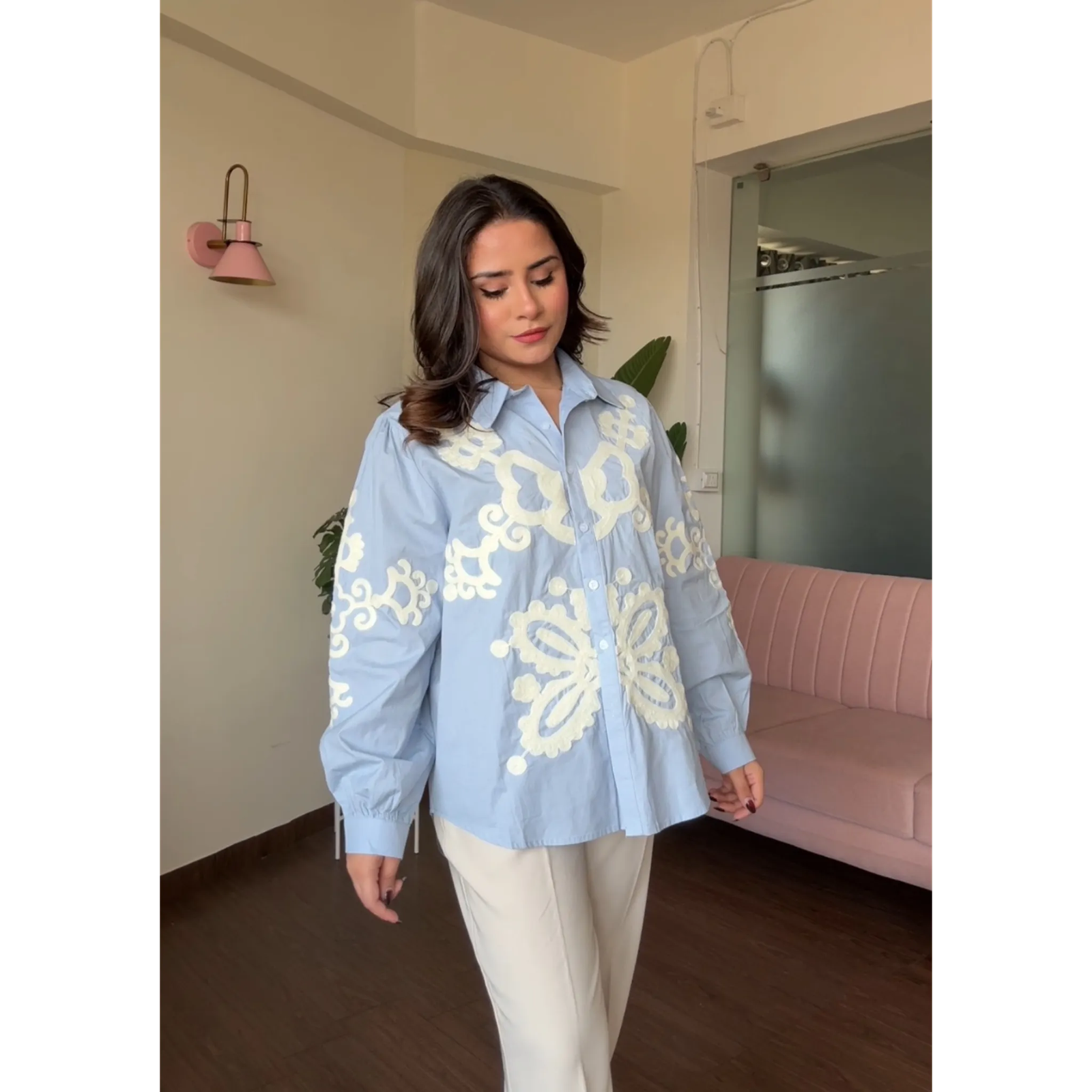 Cotton Poplin Embroidery Oversized Shirt