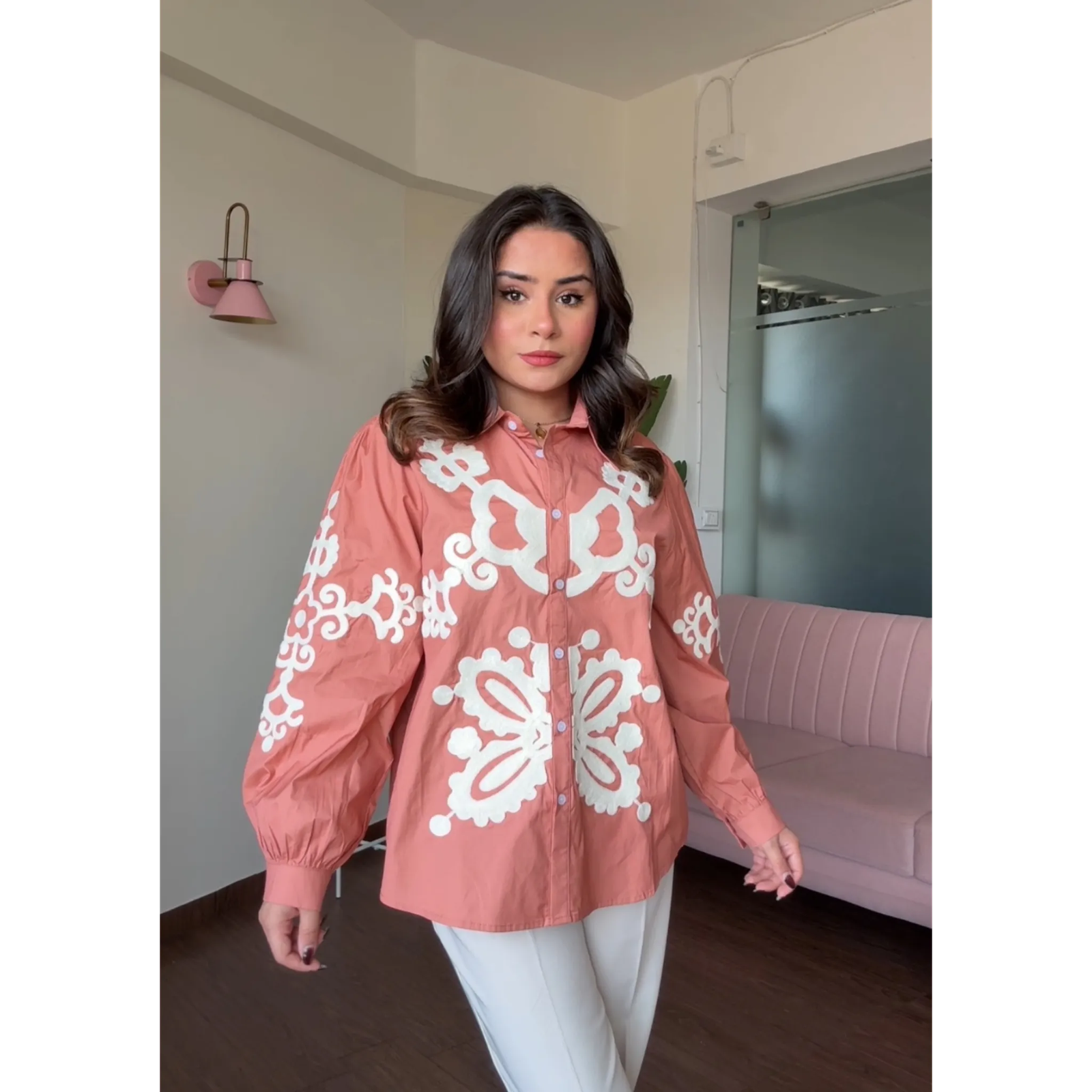Cotton Poplin Embroidery Oversized Shirt