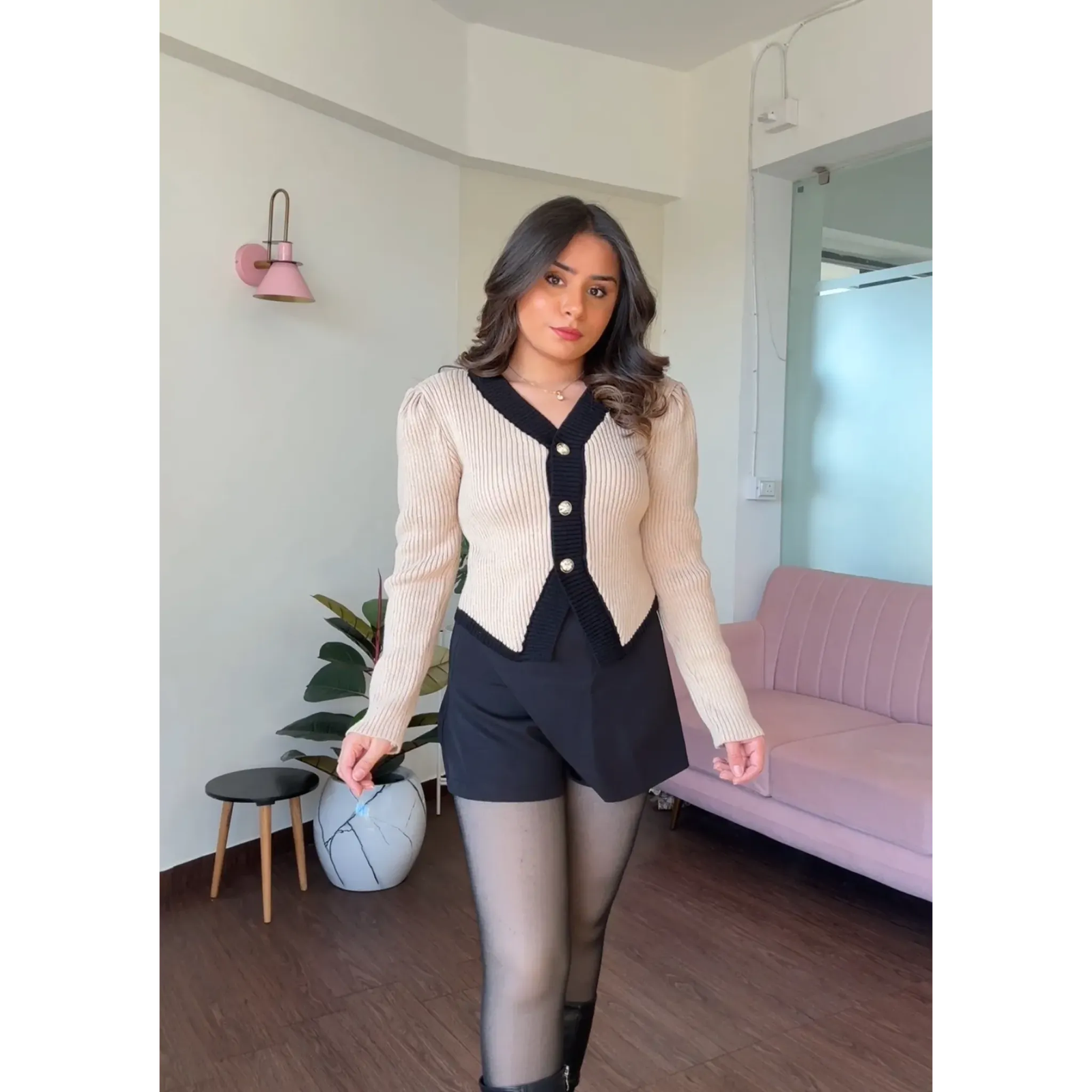 Button Up Split Contrast Cardigan