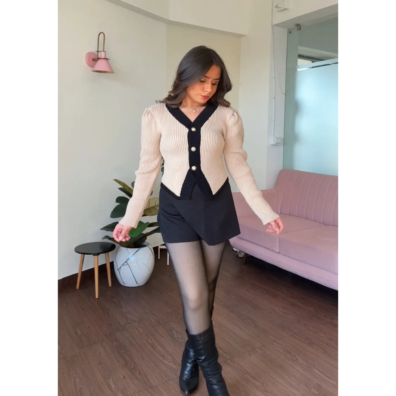 Button Up Split Contrast Cardigan