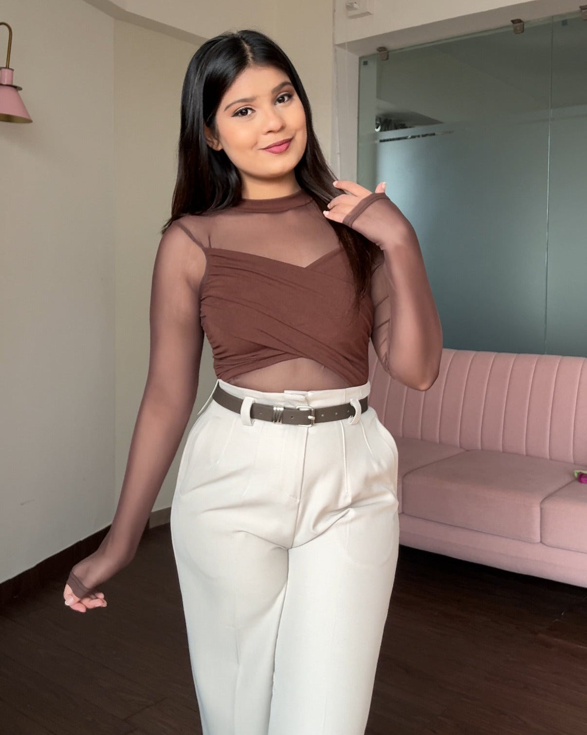 Mesh Crossover Top for Women