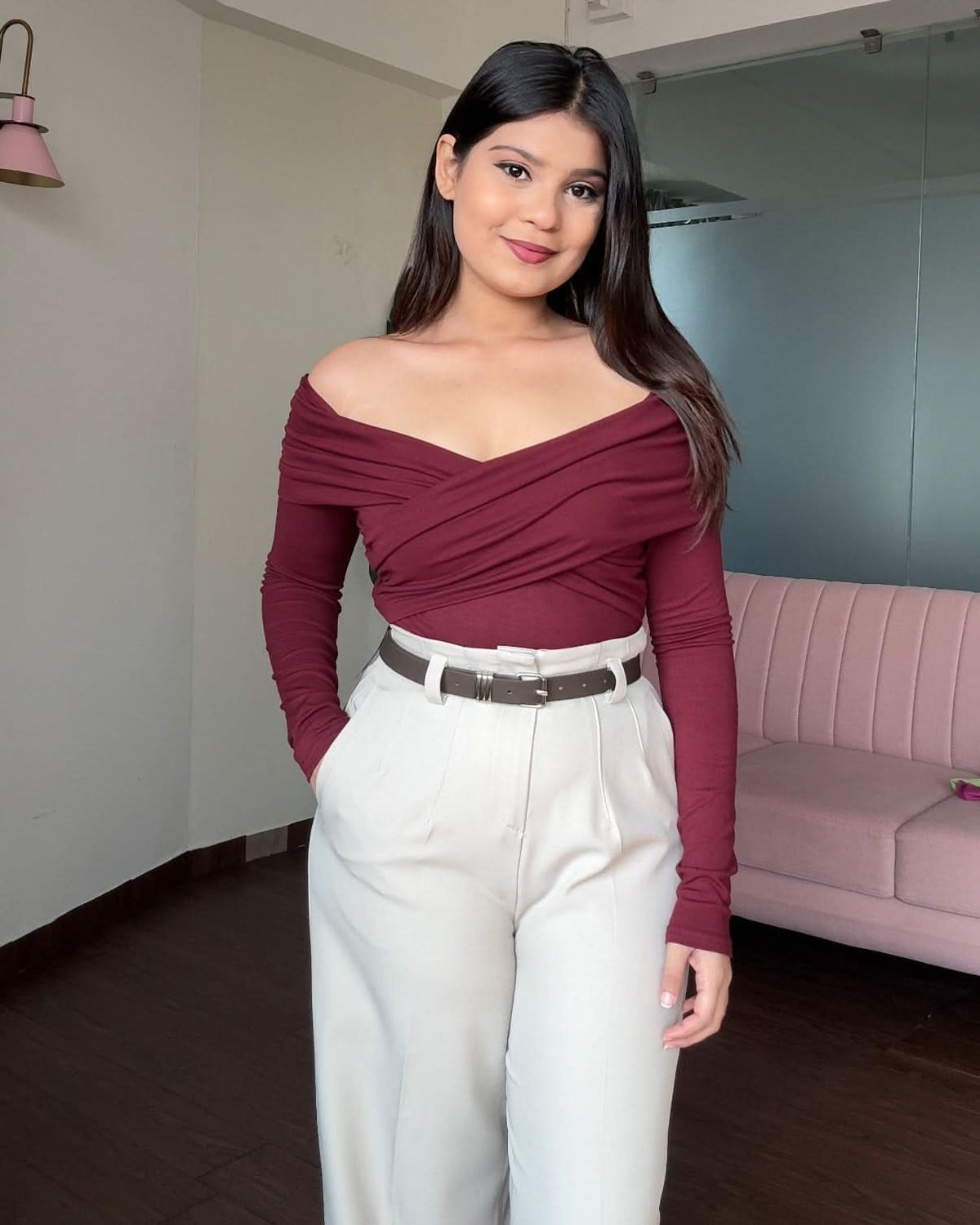 Criss Cross Off Shoulder Full Sleeves Top