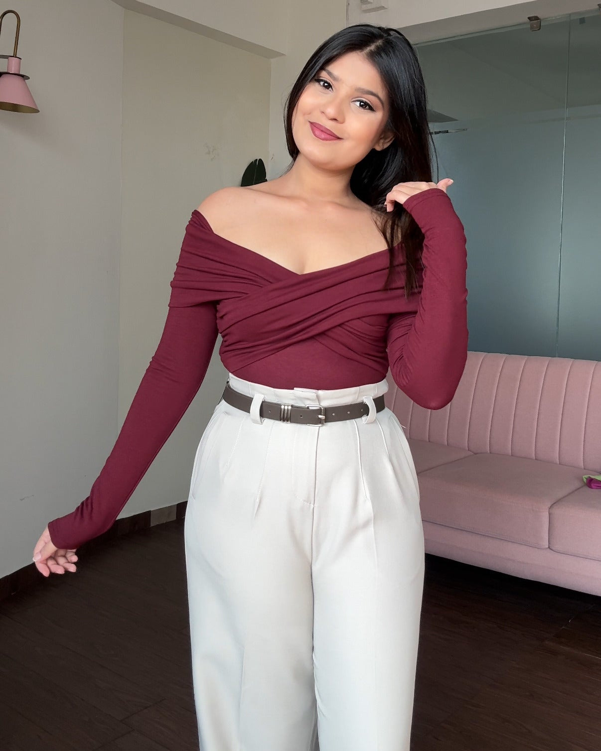 Criss Cross Off Shoulder Full Sleeves Top