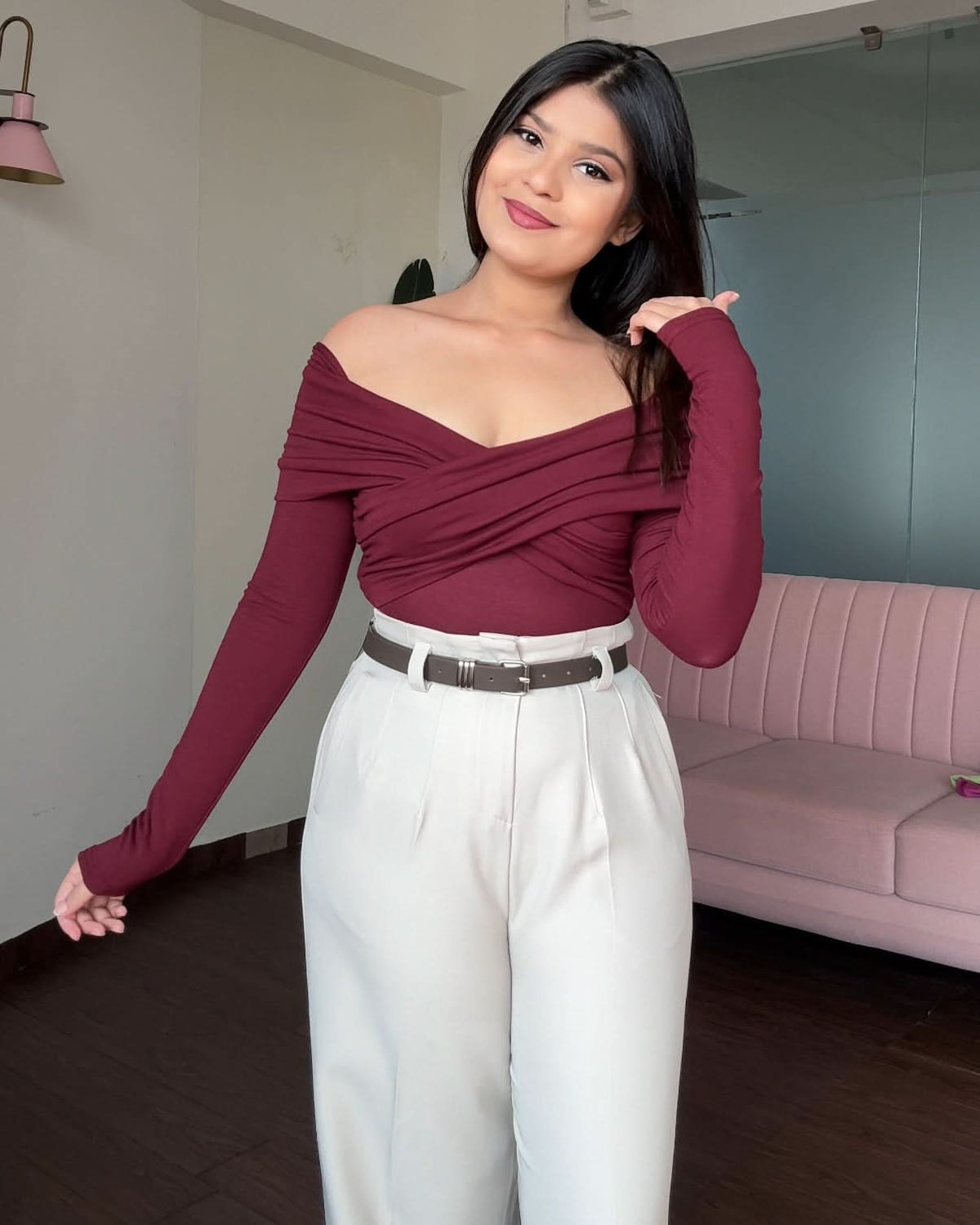 Criss Cross Off Shoulder Full Sleeves Top