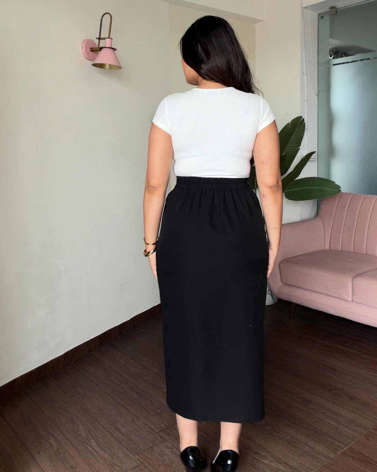 Solid Classic Midi Skirt With Slit
