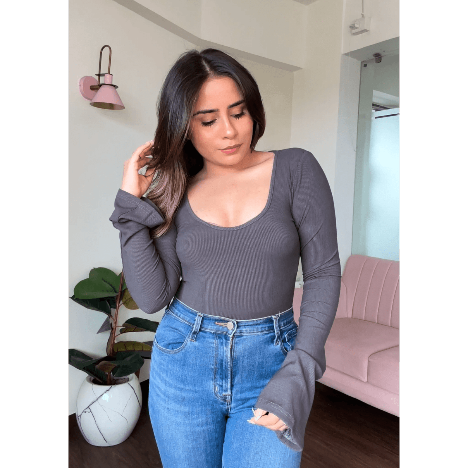 Bell Sleeves Ribbed Bodysuit