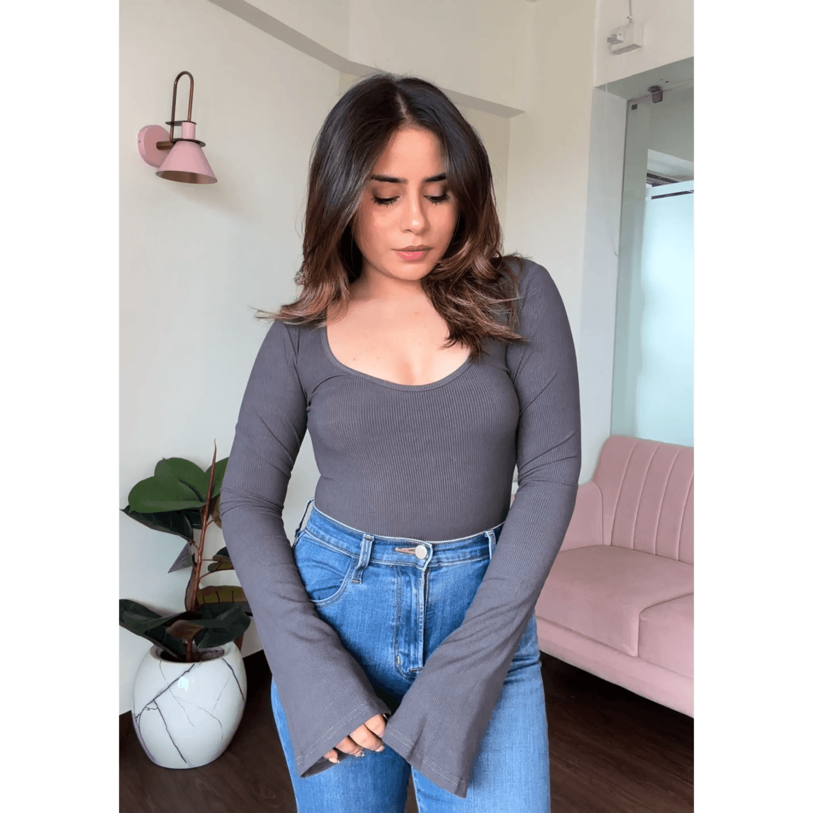 Bell Sleeves Ribbed Bodysuit