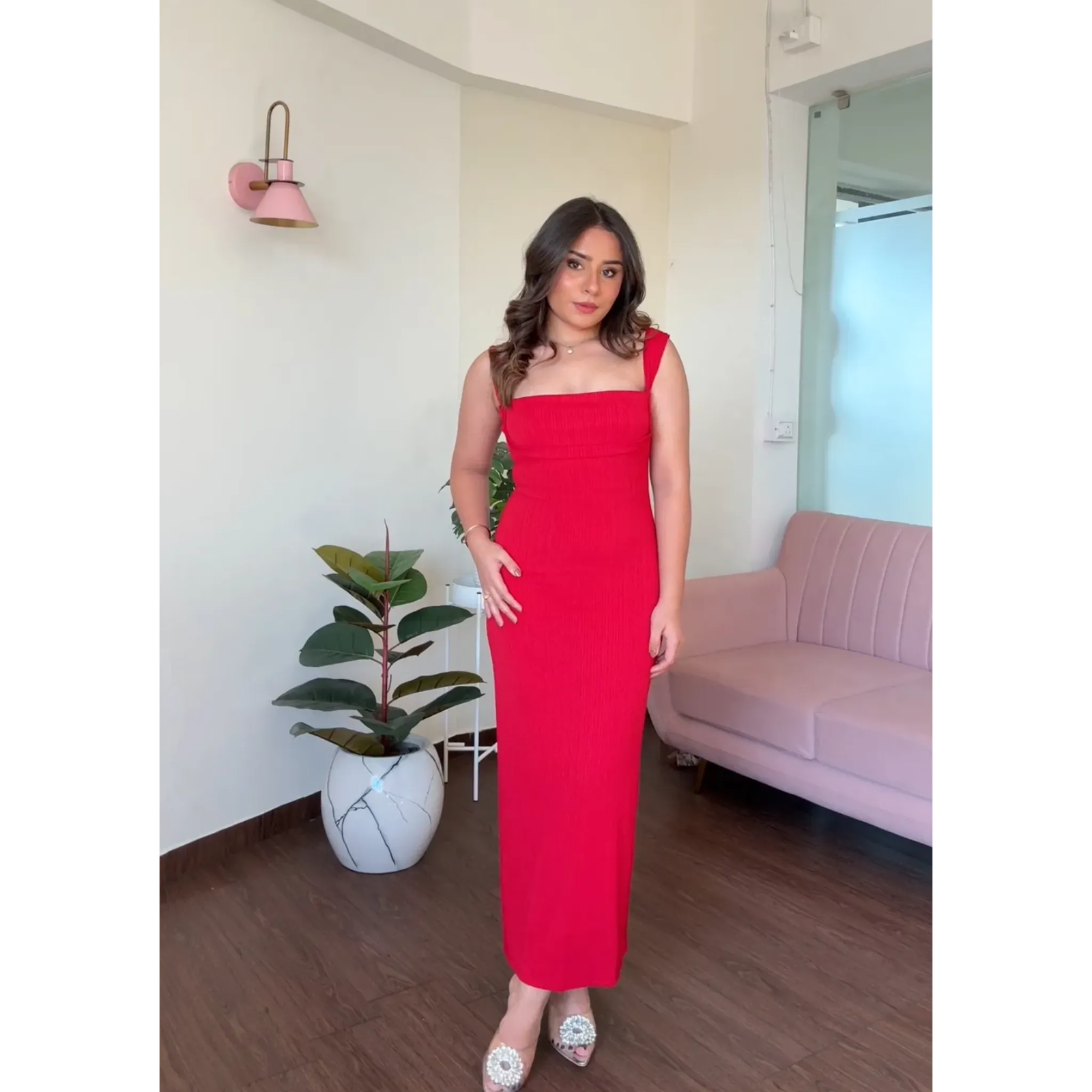 Square Neck Fit And Flare Midi Dress