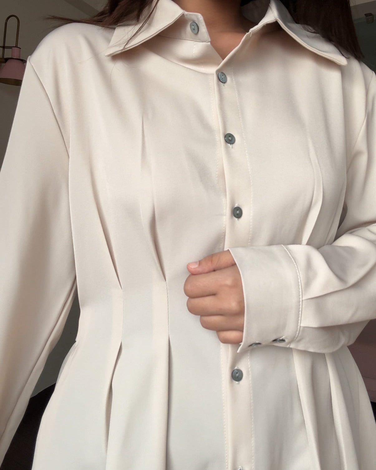 Waist Detailing Button Down Peplum Top