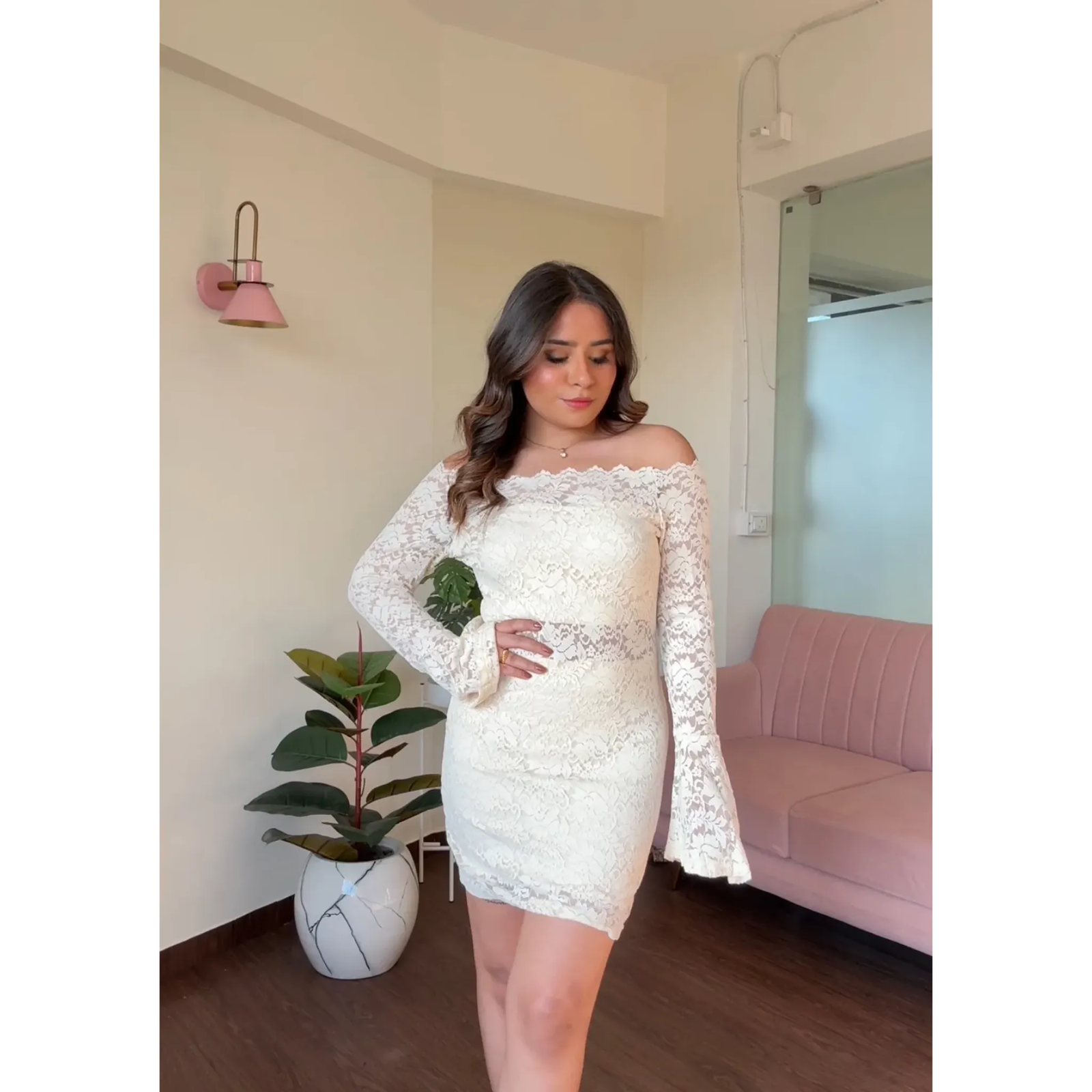 Lacy Cut Out Sheer Mini Dress