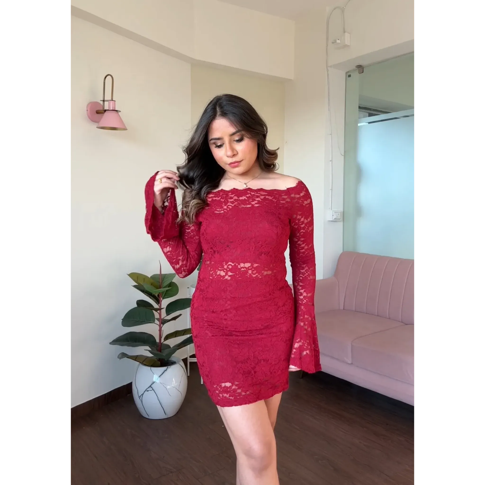 Lacy Cut Out Sheer Mini Dress