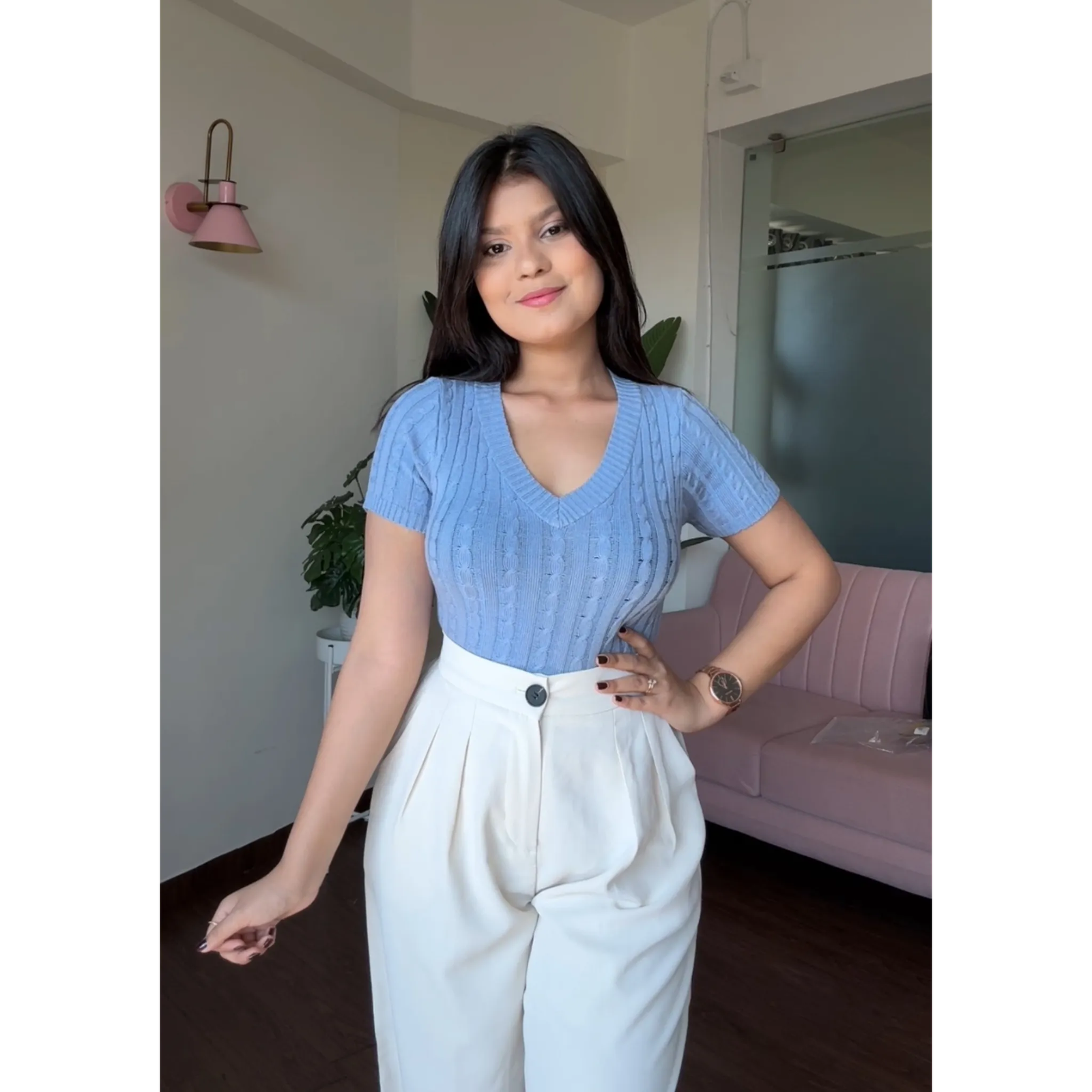 V Neck Textured Baby Tee