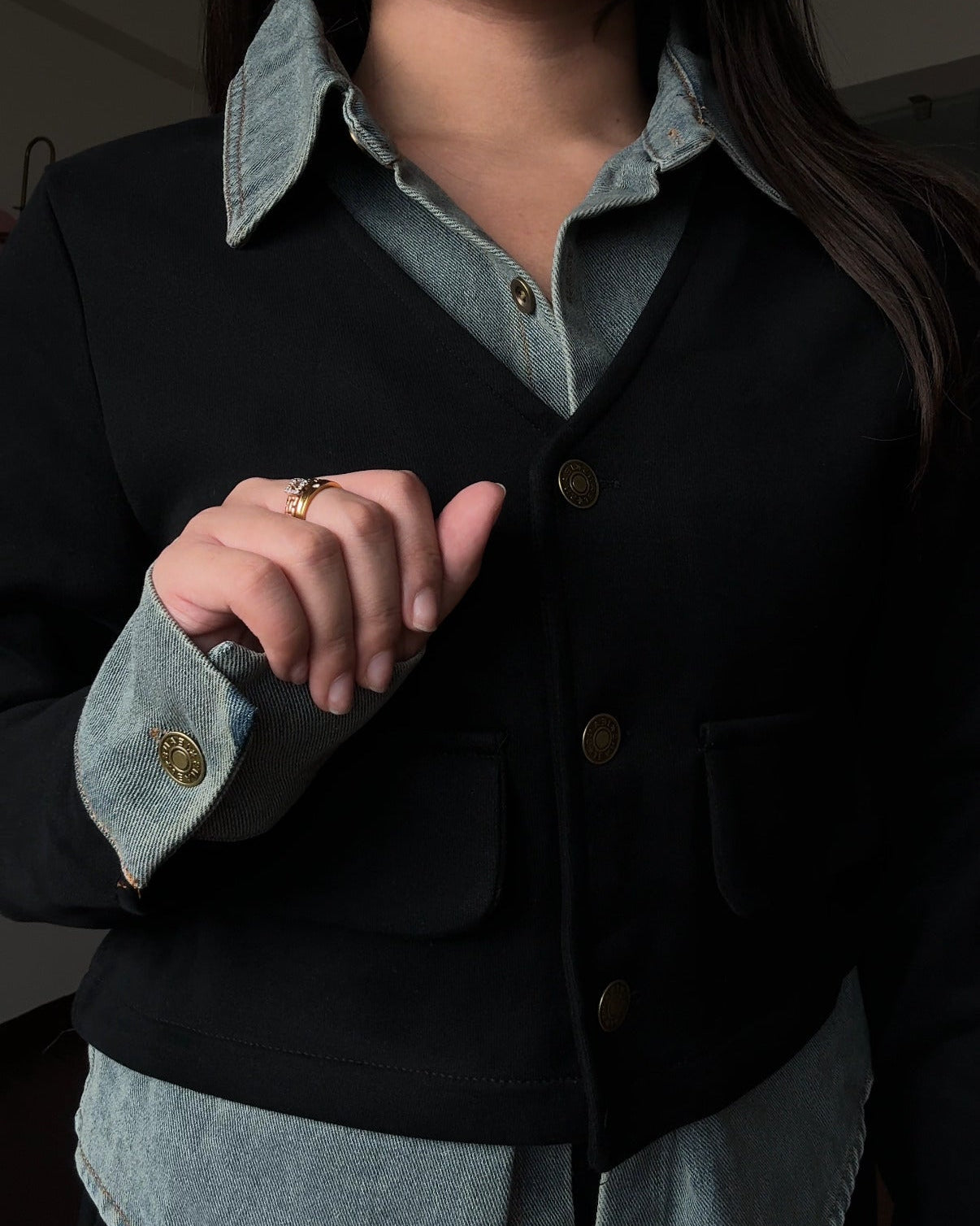 Denim Cardigan Detailing Denim Co-ord Set