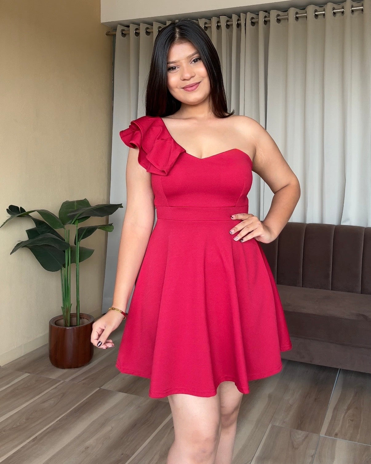 Sweetheart Ruffle Detailing Padded Skater Dress