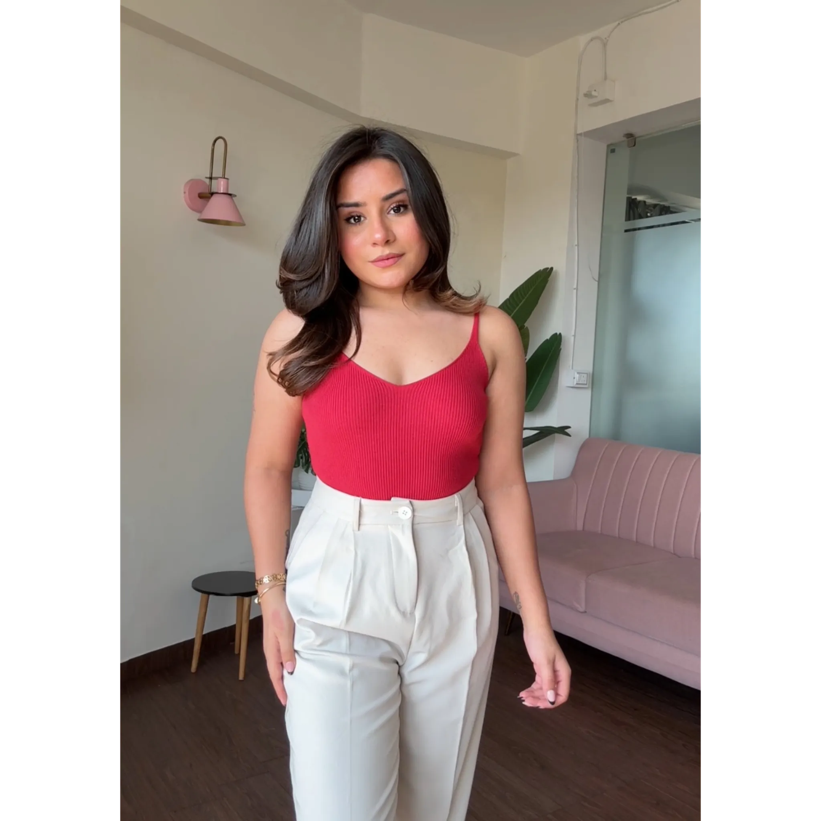 V Neck Ribbed Cami Top