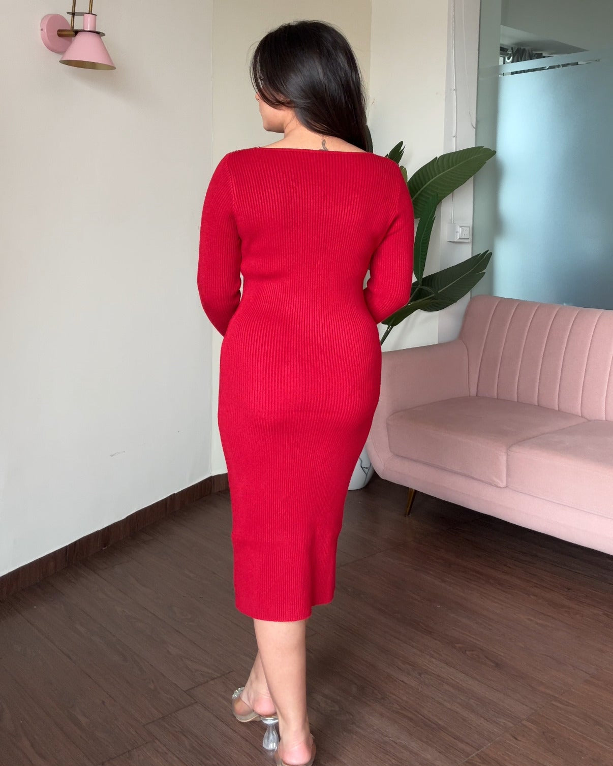 Sweetheart Neckline Textured Midi Dress