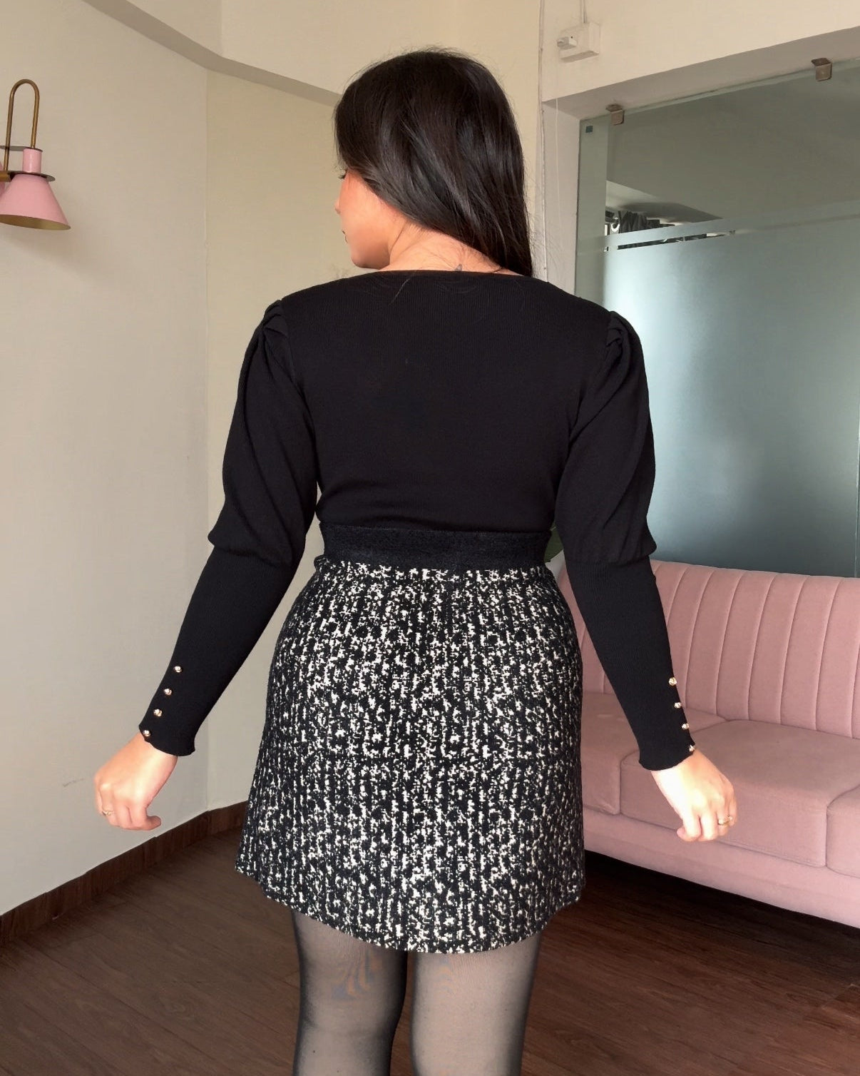 Woollen Golden Detailing Mini Skirt