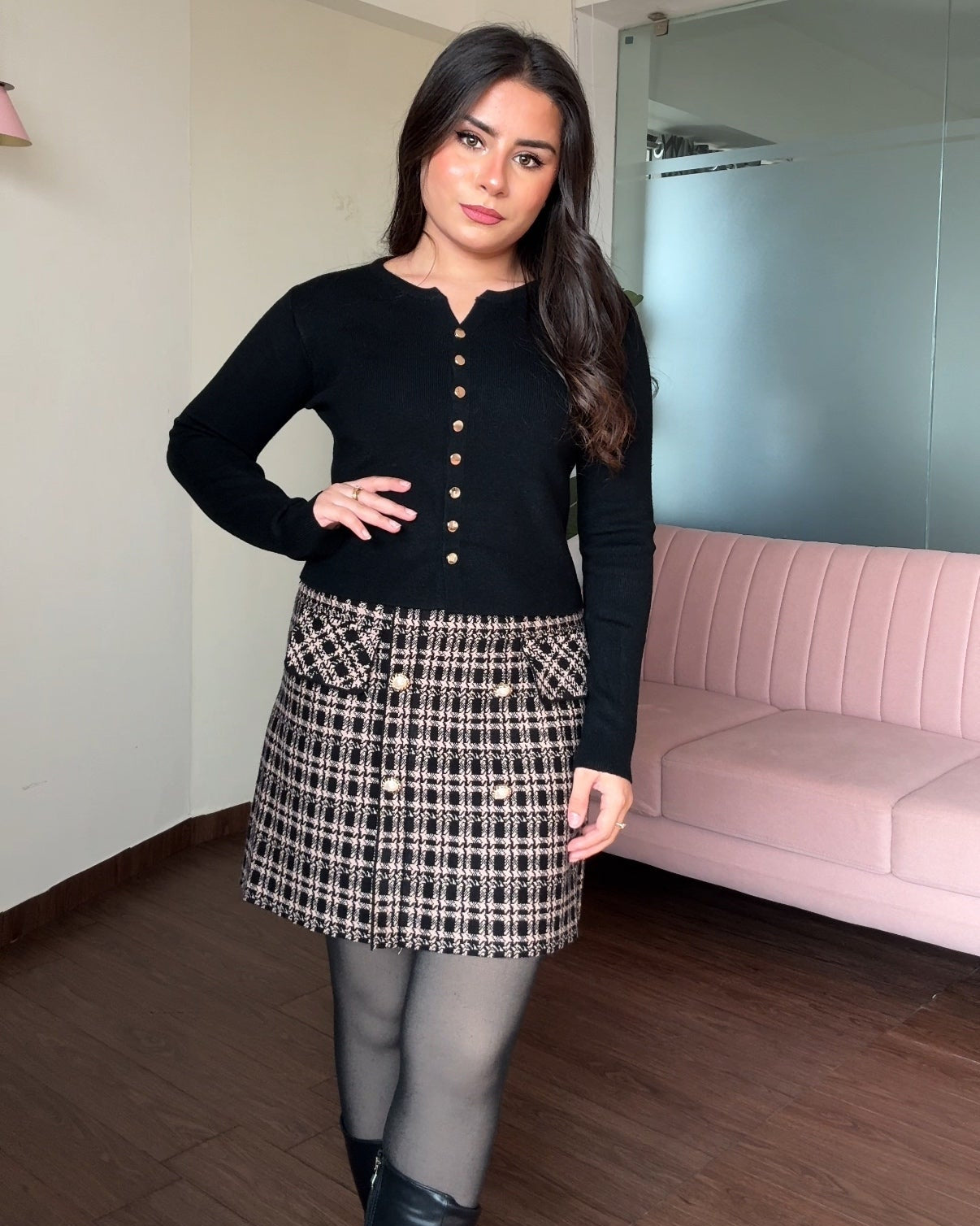 Solid Golden Button Round Neck Top