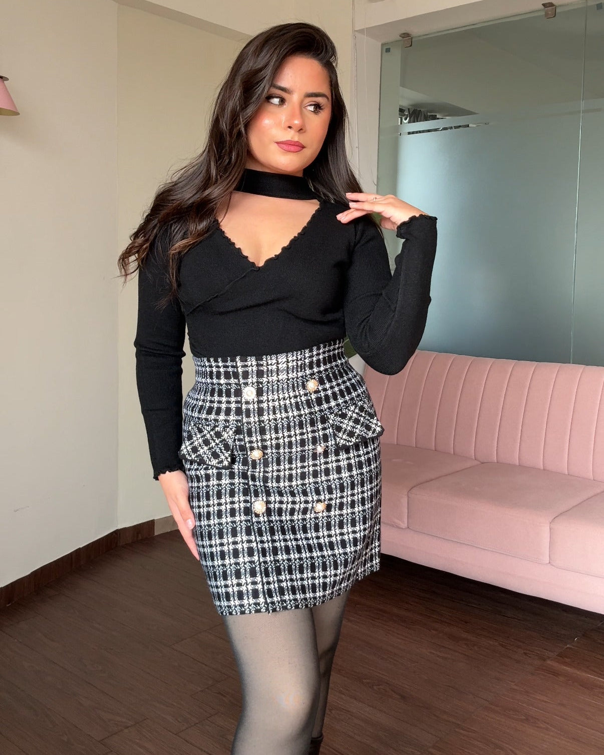 Checker Pocket Detailing Mini Skirt