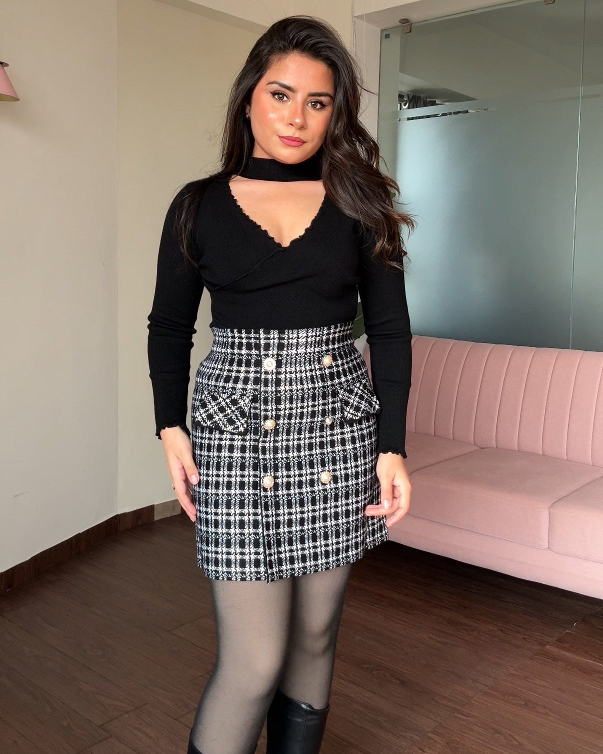 Checker Pocket Detailing Mini Skirt