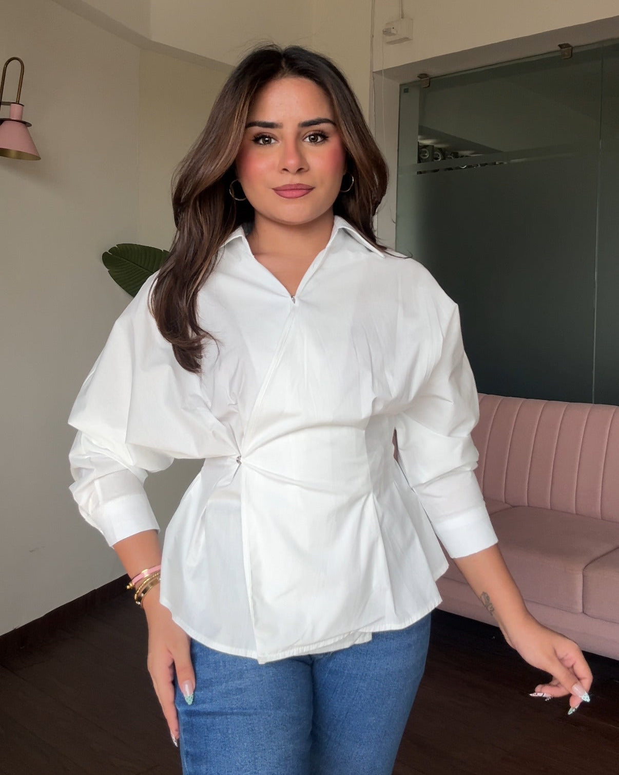 Solid Wrap Detailing Relaxed Fit Blouse Top