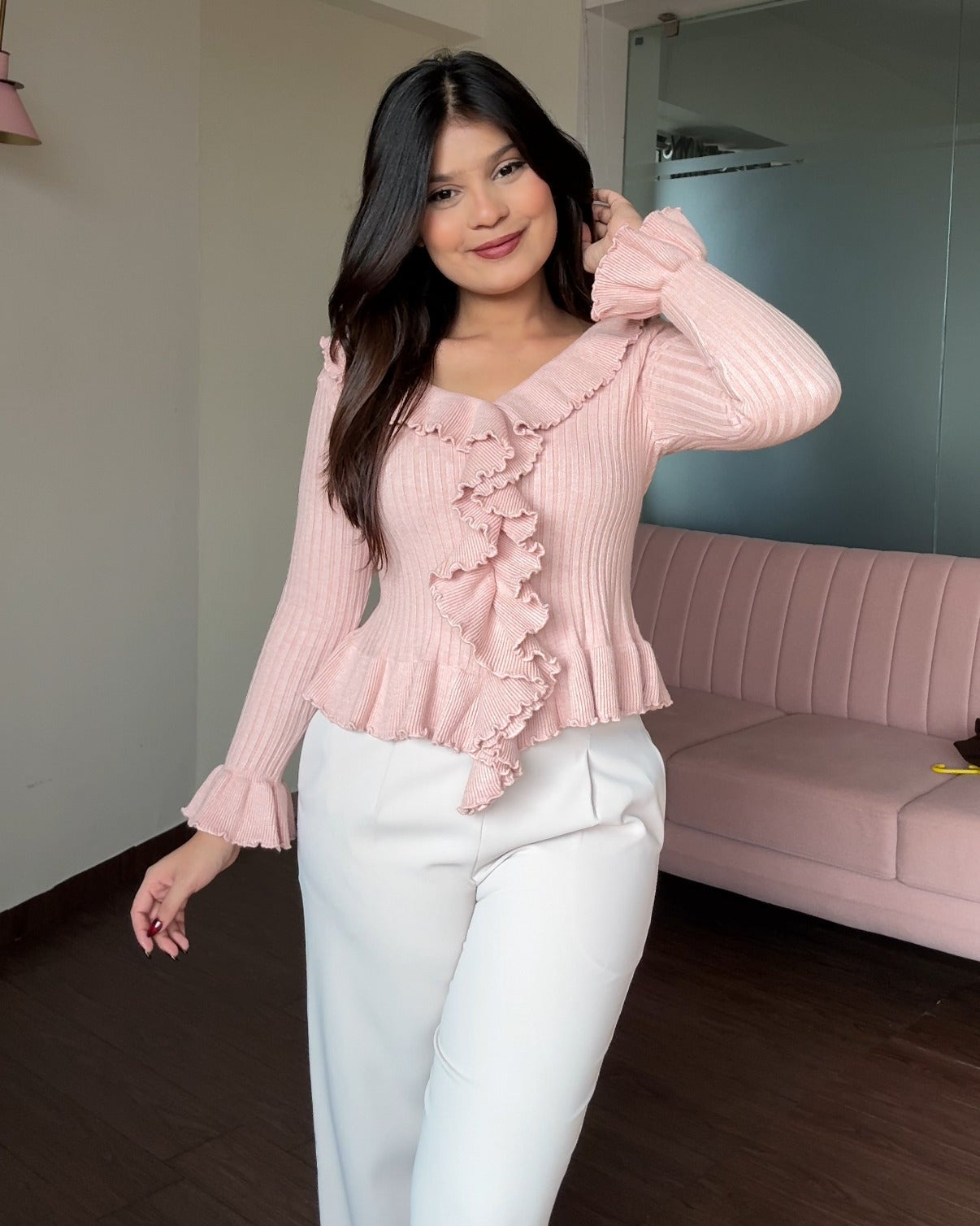 Ruffle Fitted Ribbed Winter Top